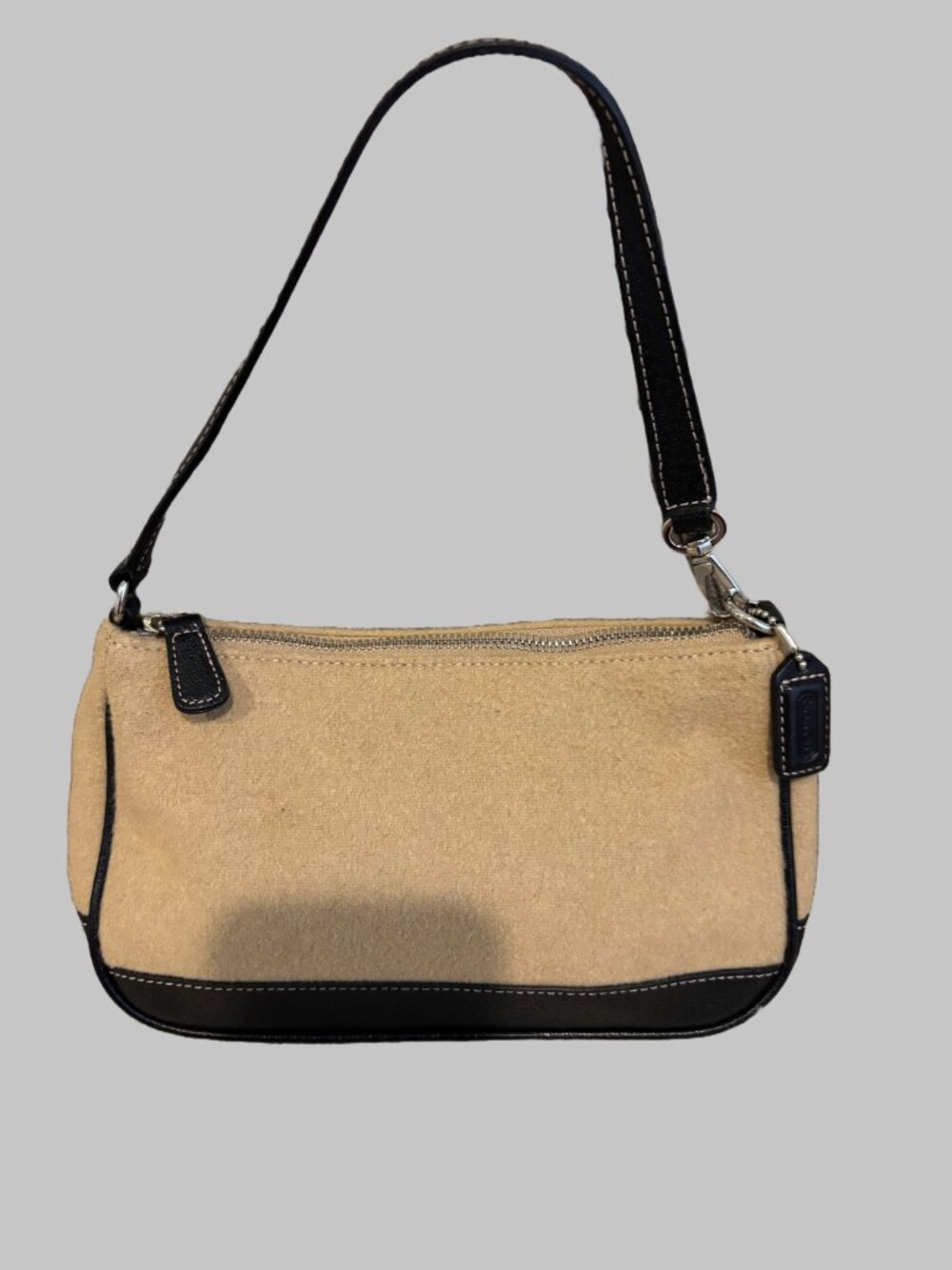 Vintage Coach Camel Hair & Black Leather Short-Handle Handbag